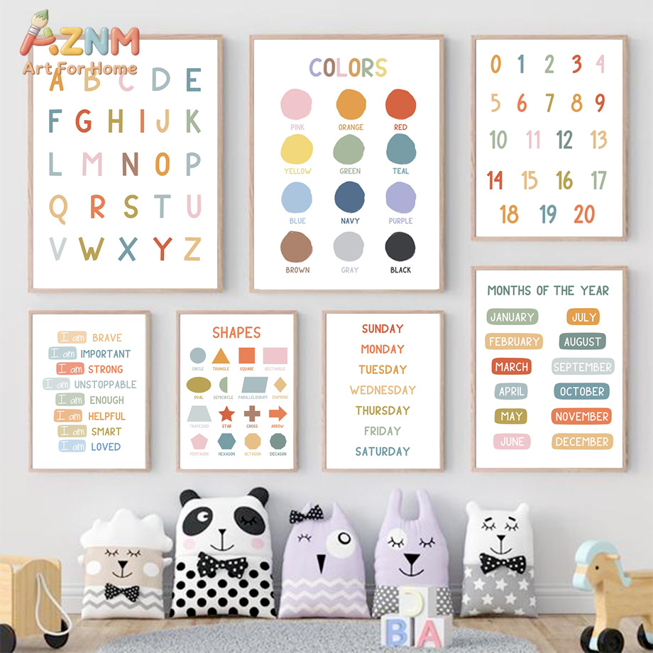 Kids Education Alphabet Numbers - AZNM Edukacyjny Obraz na Płótnie dla