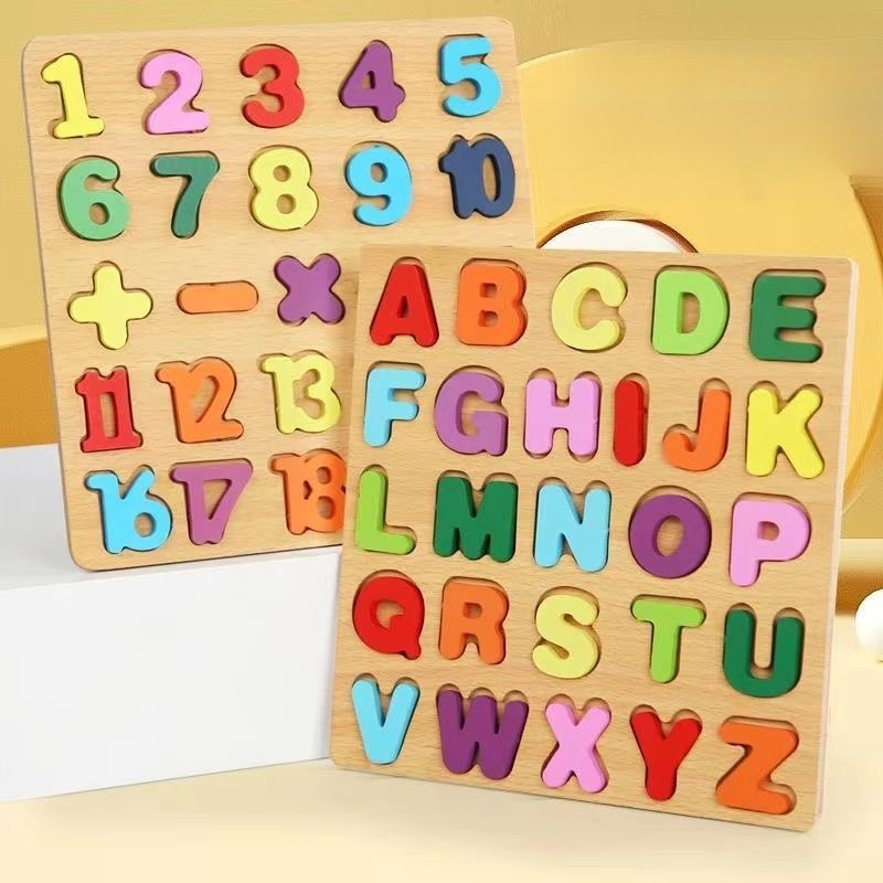 Kids Education Alphabet Numbers - Drewniana tablica z alfabetem, drewniane puzzle